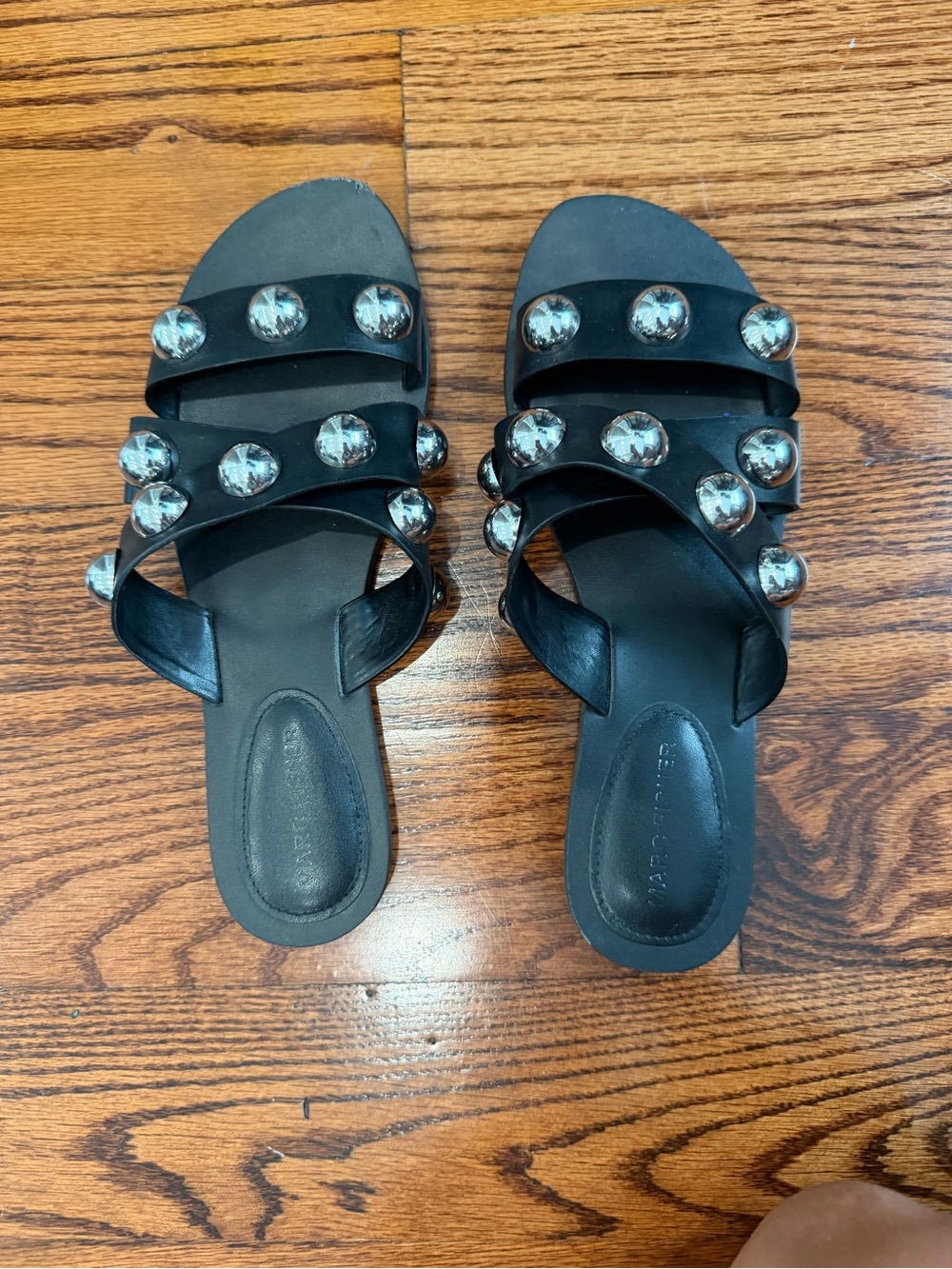 Marc Fisher Black Slide Sandals with Silver Studs